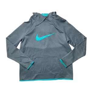 Large Nike Gray Blue Green Thumb Hole Hoodie Sweatshirt Workout Running …